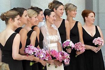The bride, 6 bride's maids, and beautiful flowers