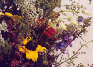 Close up of wildflower bridal bouquet